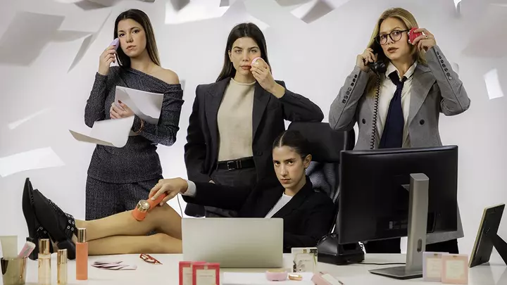 FOREO January sales 2025, four young women in business atire using top rated skincare products